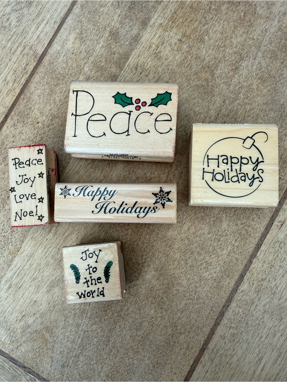 Wooden Holiday Stamp Set - Peace & Happy Holidays - Natural